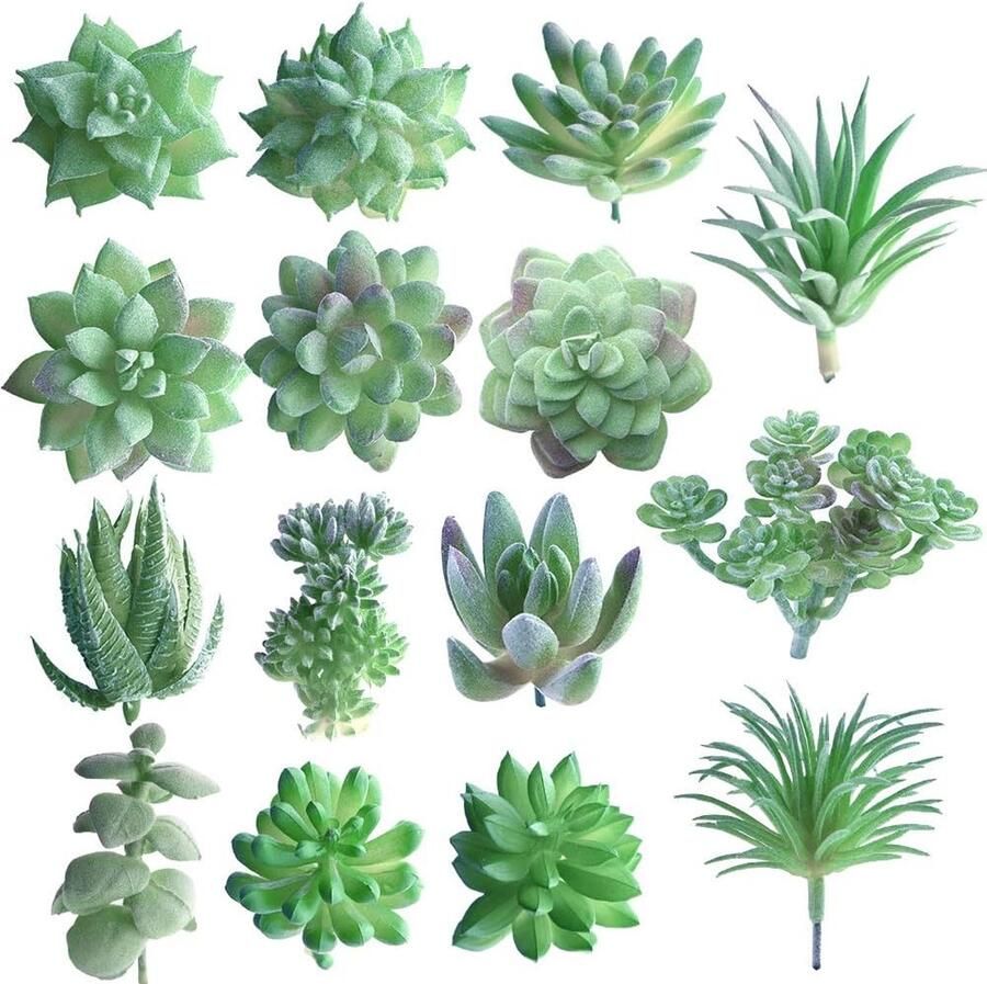 15 stuks kunstmatige vetplanten groene ongepotte nepbloem vetplanten mini Echeveria plectrums bulkstengels voor thuis en binnen feeëntuindecoraties