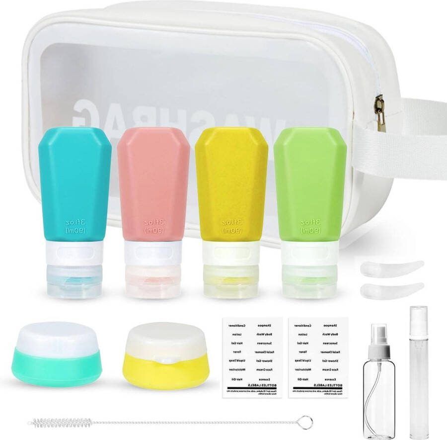 15 stuks reisflessen voor toiletartikelen TSA goedgekeurde lekvrije siliconen navulbare vakantie essentials reiscontainers shampoo en conditioner cosmetische huidverzorging reisflesjes handbagage
