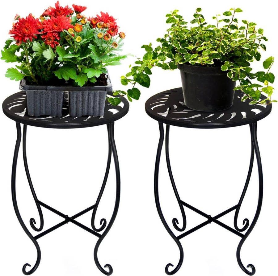 15 ''Tall Plant Stand voor Bloempot Binnen Decoratief Zwarte Bloempot Stand Plantentafel Roestvrije Pothouder Huis Tuin Set van 2