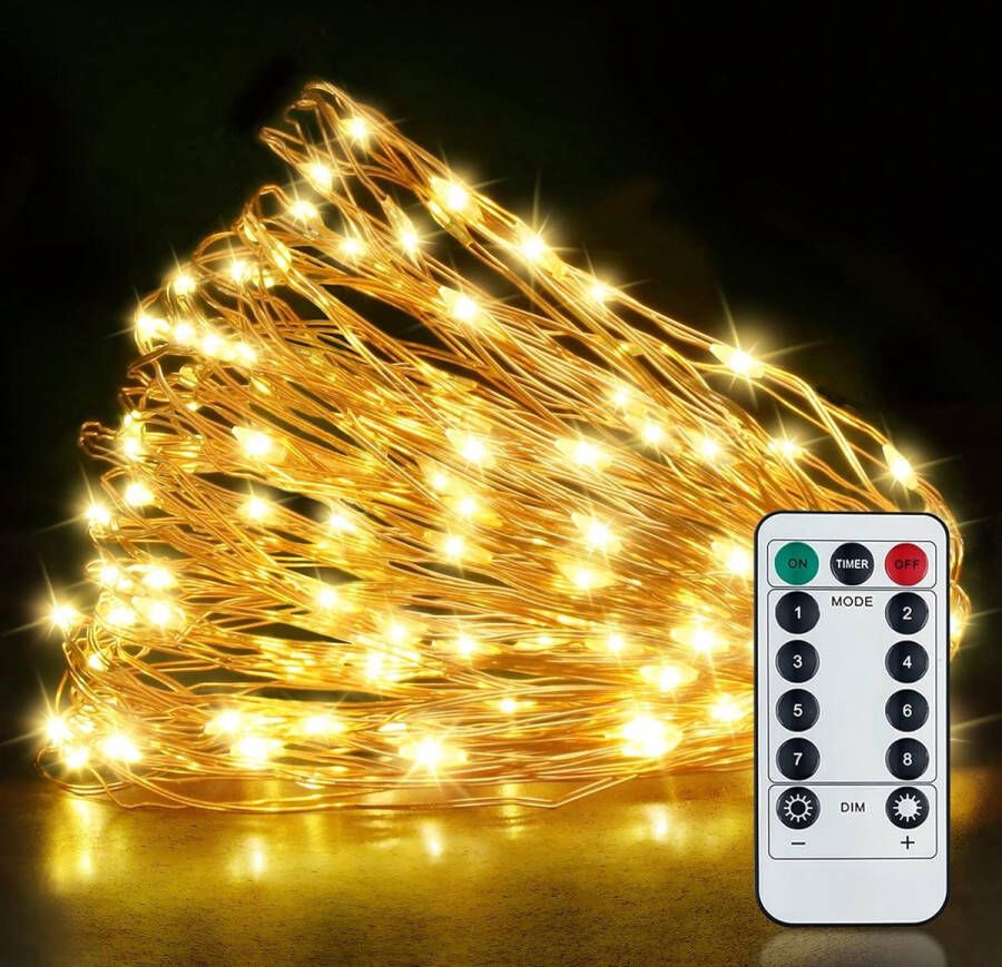 [150 LED]15M USB Kerstdecoratie Outdoor Fairy Lights met afstandsbediening en timer 8 standen IP65 waterdicht voor kamer feest bruiloft Kerstmis Warmwit [Energieklasse B]