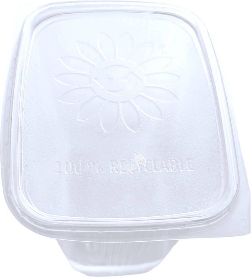 150 stuks recyclebare rechthoekige plastic transparante bakjes met losse deksels voor saus dips salades en ook non-food artikelen. Voor restaurants afhaalmaaltijden catering kunst etc. (500 cc)