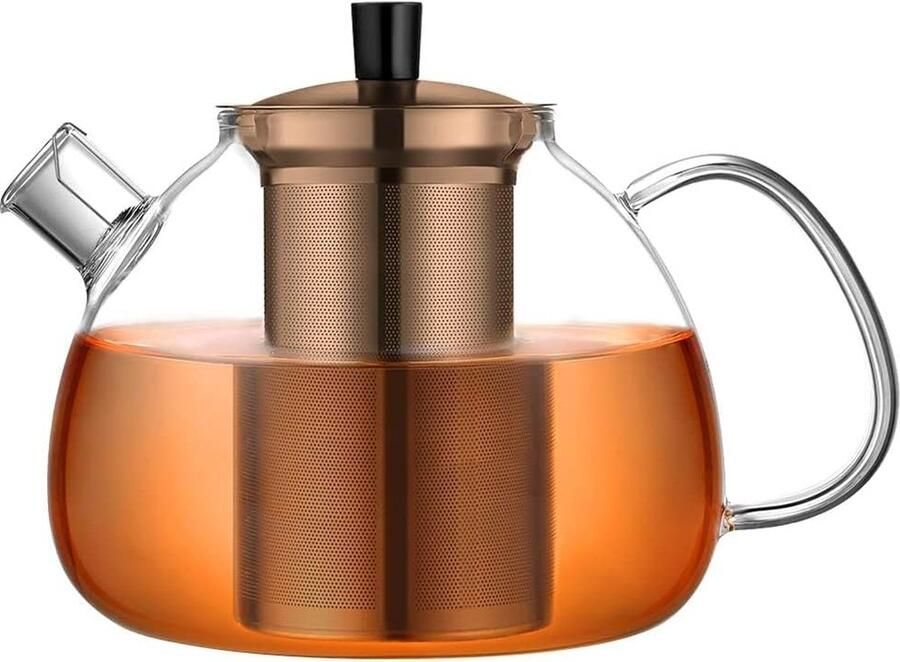 1500 ml bronzen glazen theepot borosilicaatglas theemaker met verwijderbare 18 8 roestvrijstalen zeef roestvrij hittebestendig voor zwarte thee groene thee fruitthee geurende thee theezakjes
