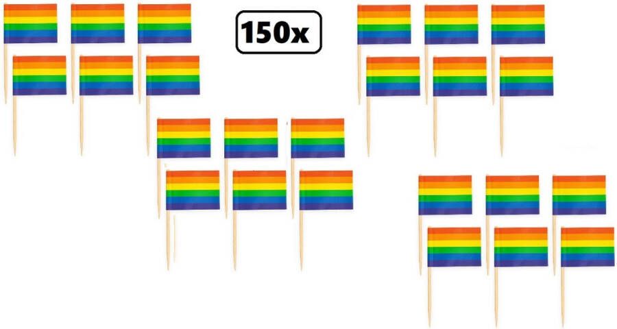 150x Cocktailprikker vlag Regenboog Rainbow Cocktail prikker worst tapas hapjes festival thema feest