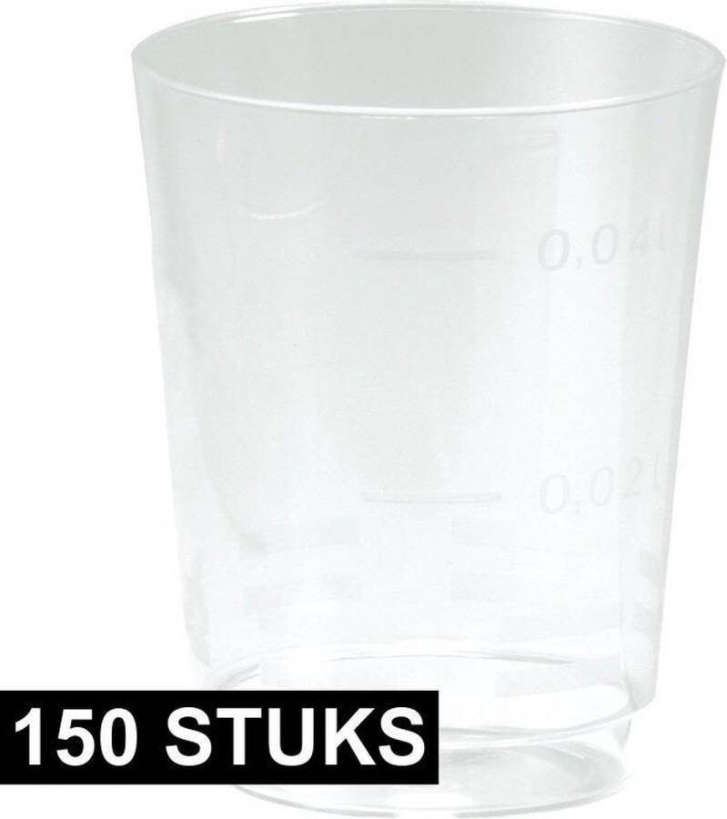 150x Plastic shotglazen borrelglazen transparant doorzichtig 49 ml Voordelige wegwerp borrelglaasjes shotjes glazen
