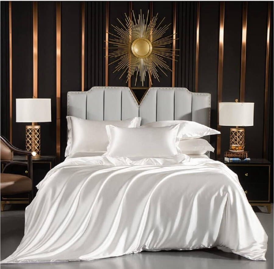 155 x 220 cm wit crème satijn glanzend zijde glad beddengoedset eenpersoonsbed met ritssluiting en kussenslopen 80 x 80 cm