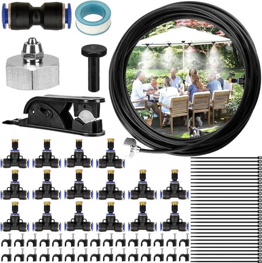 15mSpray Koelsysteem doe-het-zelf irrigatiesysteem tuin waternevel nevelkoelsysteem 360° mist koeling 3 4 inch messing adapter paviljoen trampoline