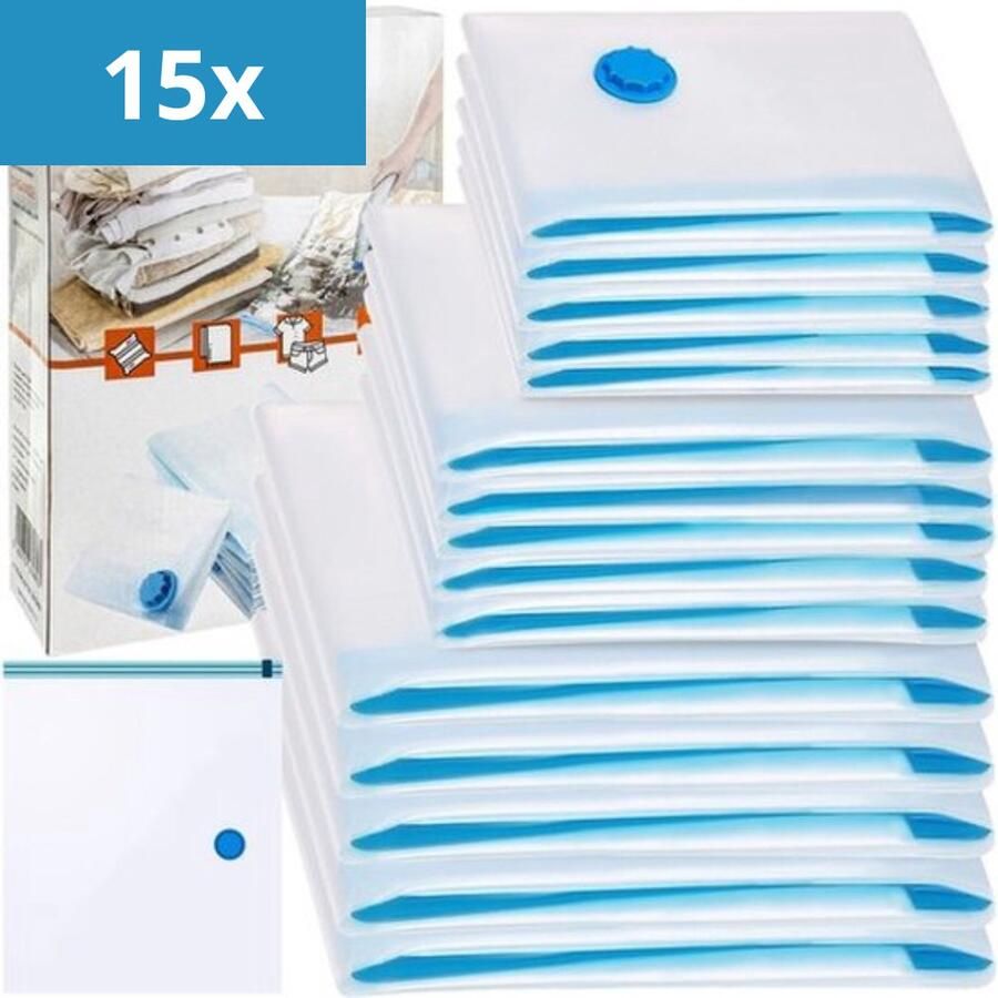 15x Vacuüm Opbergzakken Met Pomp Vacuüm zakken Vacumeerzakken Extra Groot Verschillende Formaten 5 st. 50x70 5 st. 60x80 5 st.70x100