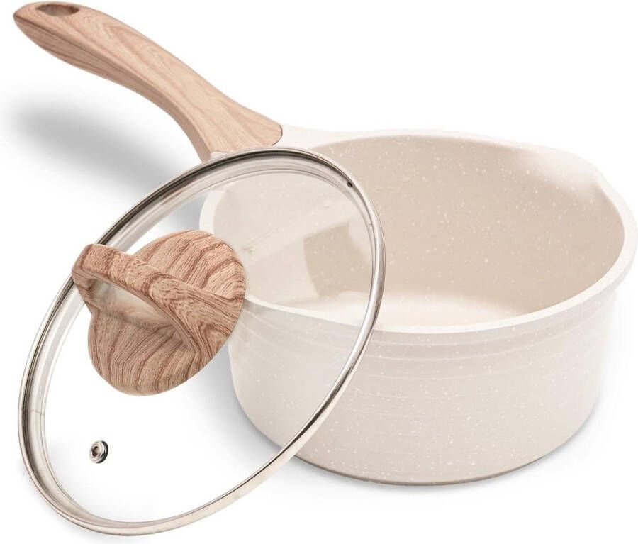 16-cm Braadpan met antiaanbaklaag en deksel geschikt voor alle warmtebronnen beige