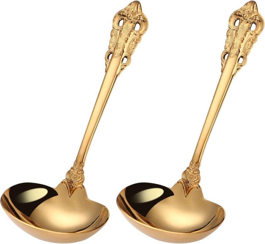 16 cm gouden soeplepel SUS304 roestvrijstalen sauslepel 2-delige keukenopscheplepel antieke kleine sauslepel om te roeren spiegelklare soeplepel en vaatwasmachinebestendig