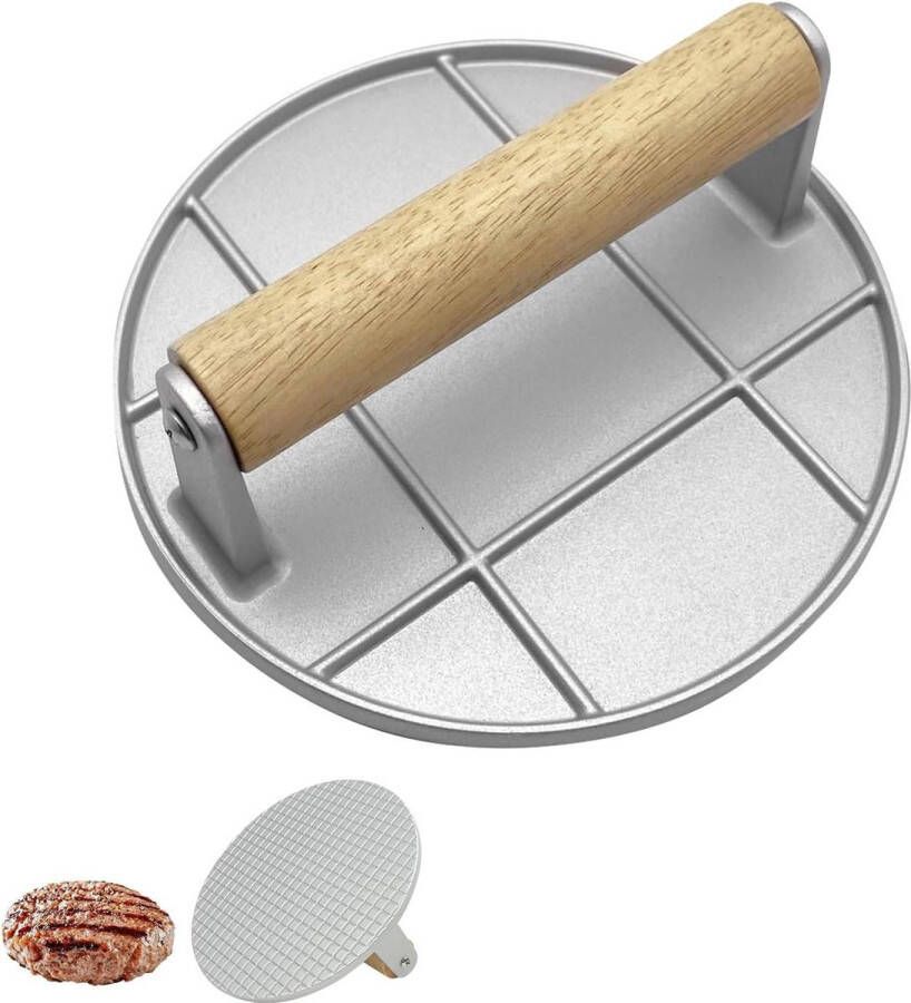 16 cm ronde hamburgerpers met houten handvat voor BBQ en grillen hittebestendig geen sticker smash burger