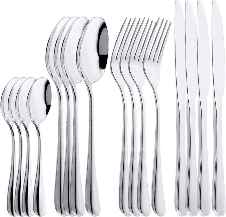 16-delige bestekset van roestvrij staal inclusief lepel mes en vork serviesset voor 4 personen zilver