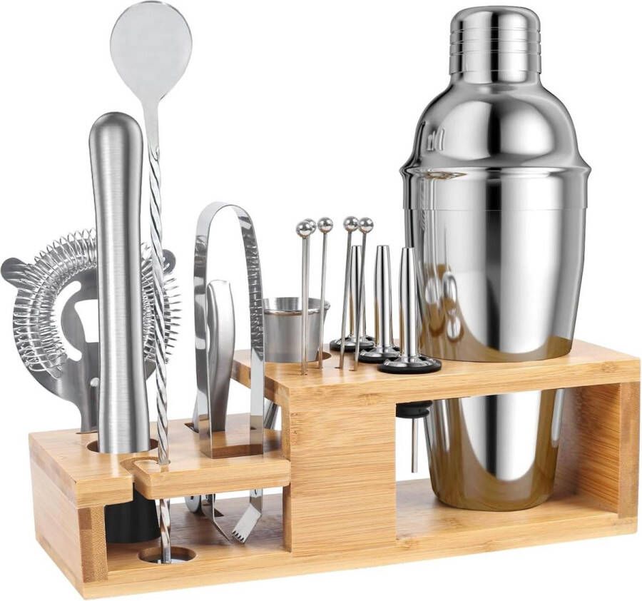 16-delige roestvrij stalen cocktailshaker set cocktailbar accessoires met houten standaard