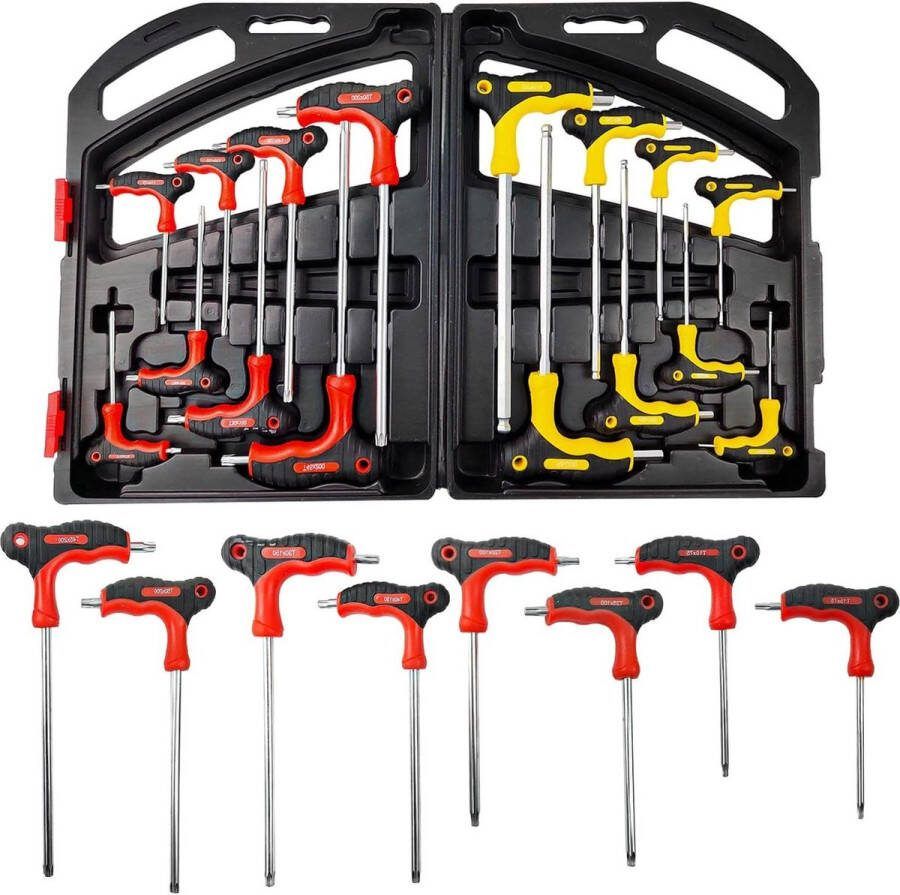 16-delige T-greep inbussleutelset Allen Key lang met opbergdoos voor fietsen auto's machinereparatie