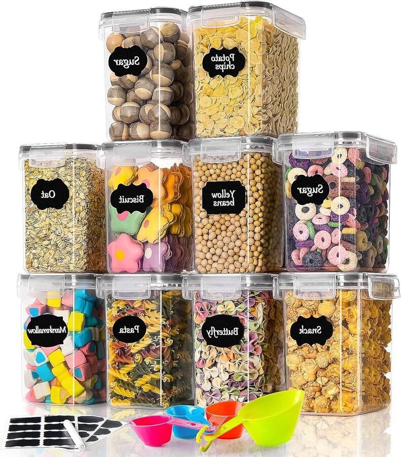 16 liter luchtdichte opbergdozen 10 stuks plastic voorraaddozen voor pasta muesli rijst en meel herbruikbare voorraadpotten met deksel Voorraadbussen