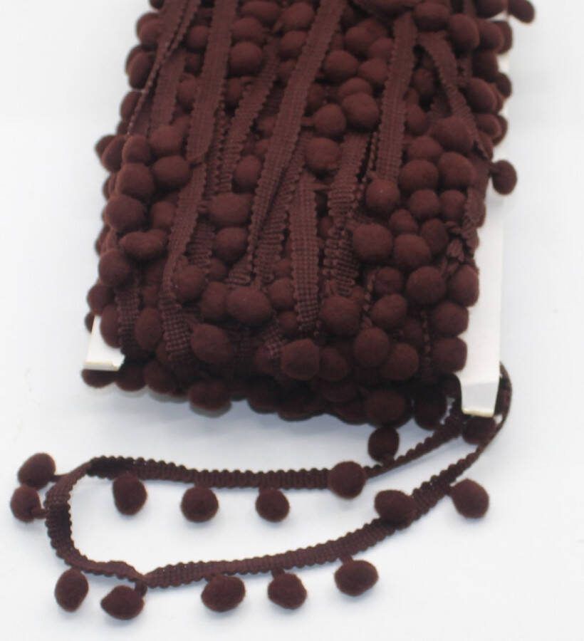 16 Meter POLYESTER POMPOM LINT Breedte 10MM om op te Naaien Pompons Lengte 15MM Totale Breedte 25MM Kleur DONKERBRUIN 34