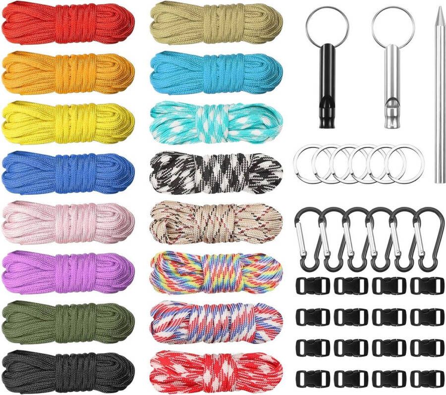 16 stuks 10 voet paracord koord 550 koord touwen meerkleurig parachute koord armband bandjes kit met gespen paracord steeksluiting voor doe-het-zelf