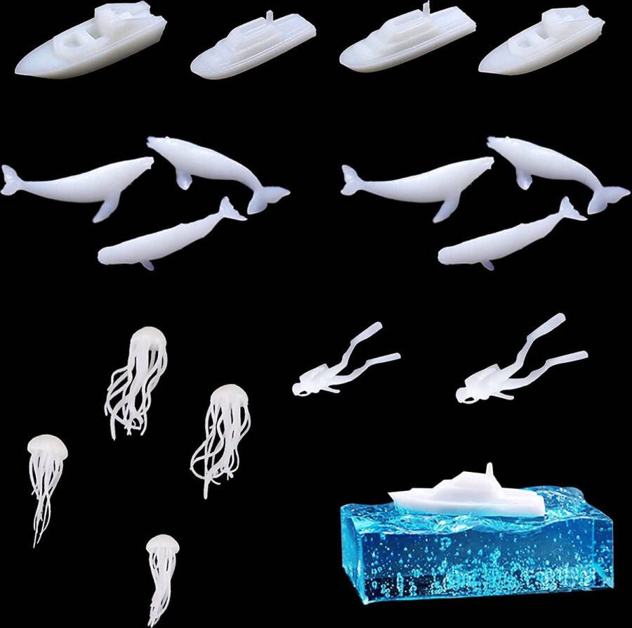 16 stuks 3D epoxy siliconenvorm vulpen hars mal filler mini cruiseschip walvis kwal duikers gietvorm vulpen hars vulpen sieraden maken hars schimmel filler voor siliconen vormen