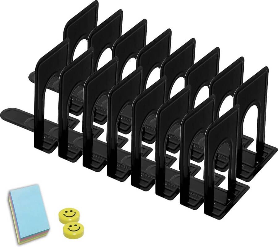 16 stuks boekensteunen van metaal bureau boekensteunen (zwart 17 x 12 x 15 cm)