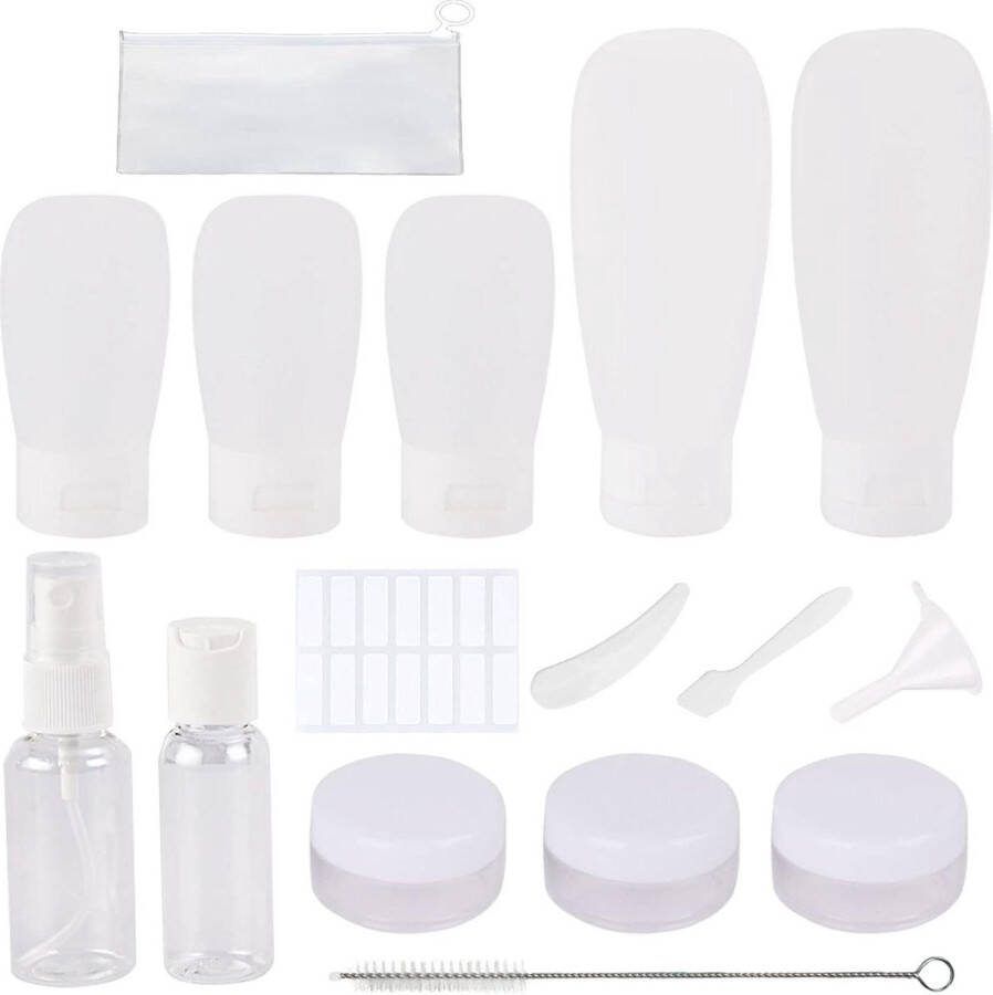 16 stuks herbruikbare reisflessen set Lekvrij Navulbaar 60 ml en 30 ml Met toilettas reisflesjes 100ml