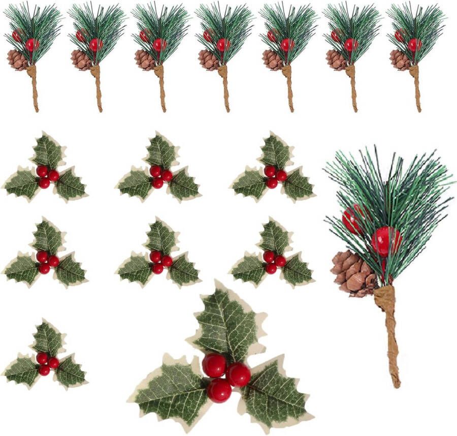 16 stuks kunstdennentakken met dennenappels bessentakken en rode hulstbessen kunstdennentakken bessen takken voor kerstbloemen kransen vakantiedecoraties