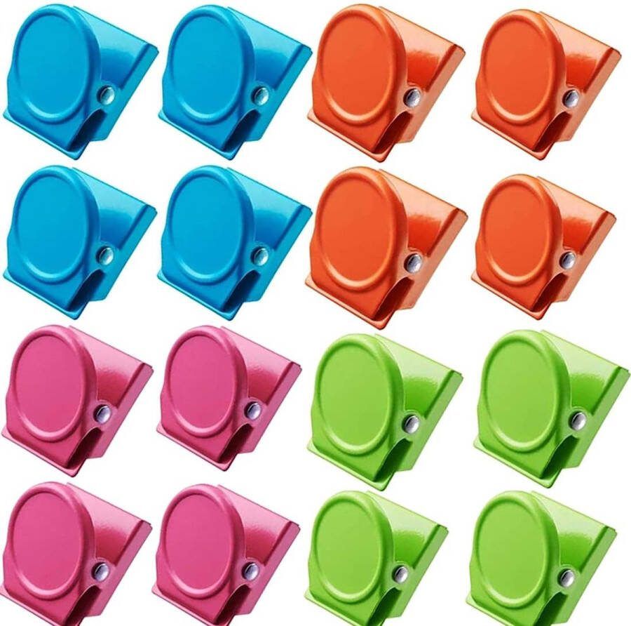 16 stuks magneetklemmen koelkastmagneten voor magneetbord magneetclips haken magneetklemmen koelkast magnetische clips voor thuis kantoor school fotodisplays en decoratie vier kleuren