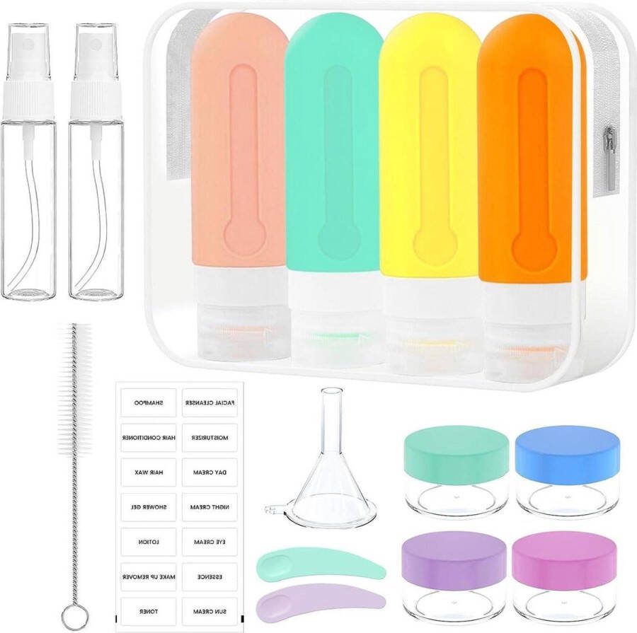 16 stuks siliconen reisflessen 90 ml Essentials met toilettas lekvrij vakantie reis-gadget reisformaat container cosmetica shampoo lotion douchegel reisflesjes handbagage