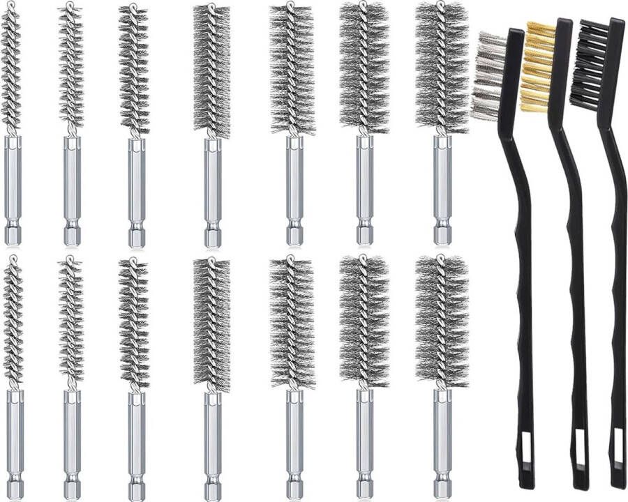 16 stuks Twisted Wire roestvrij stalen borstels borstel draadborstel staalborstel boorgatborstel zeskantstang 1 4 inch roestvrij stalen dakborstel voor klopboormachines voor het verwijderen van oude verf en roest