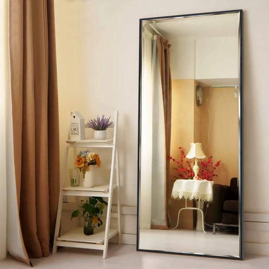 165 x 60 cm full-body spiegel met zwart frame en splinterbescherming grote wandspiegel of staande spiegel