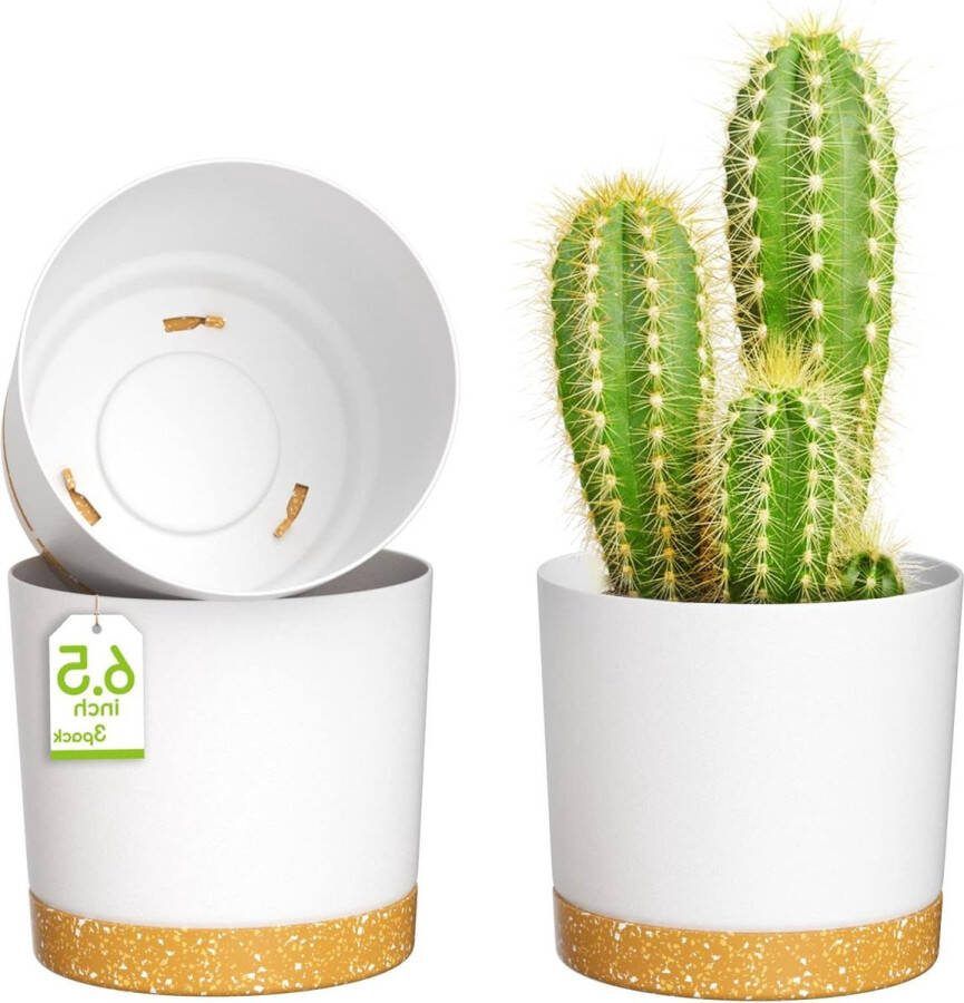 165cm Moderne Plant Potten Afvoergaten Afneembare Schotel Plastic Bloempotten Huis Tuin Vensterbank Wit Set van 3