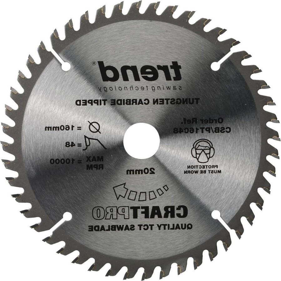 165mm CraftPro TCT zaagblad 48 tanden 20mm kerf wolfraamcarbide CSB PT16548