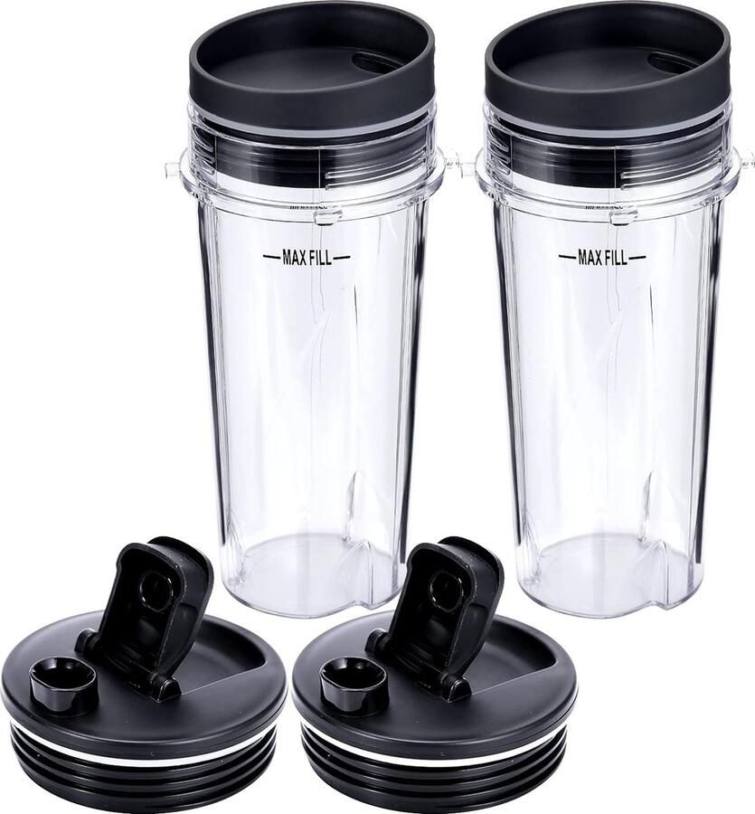 16oz Blender Cup Set 6 stuks Vervangende onderdelen Compatibel met Geschikt voor Ninja Single Serve Cup met deksel en afsluitdeksel Compatibel met Nutri Ninja-serie Geschikt voor QB3000 BL770 BL780 BL660 BL740 BL810 Blenders