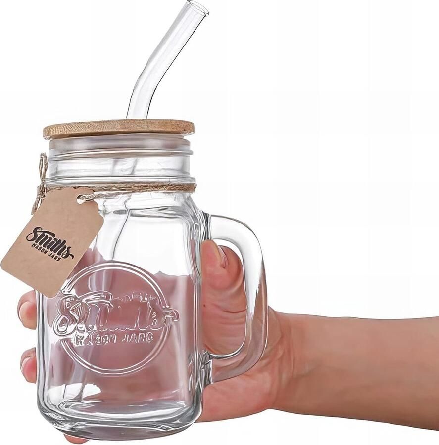 16oz 473ml 4-pack glazen potten met deksels metalen rietjes en handgrepen perfecte overnight oats pot smoothie cup goed voor milkshake limonade ijskoffie en nachtelijke haver