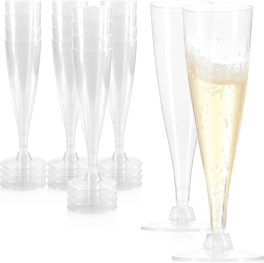 16x herbruikbare champagneglazen transparante stapelbare plastic champagneglazen voor feesten kamperen en onderweg herbruikbaar en vaatwasmachinebestendig champagneglazen