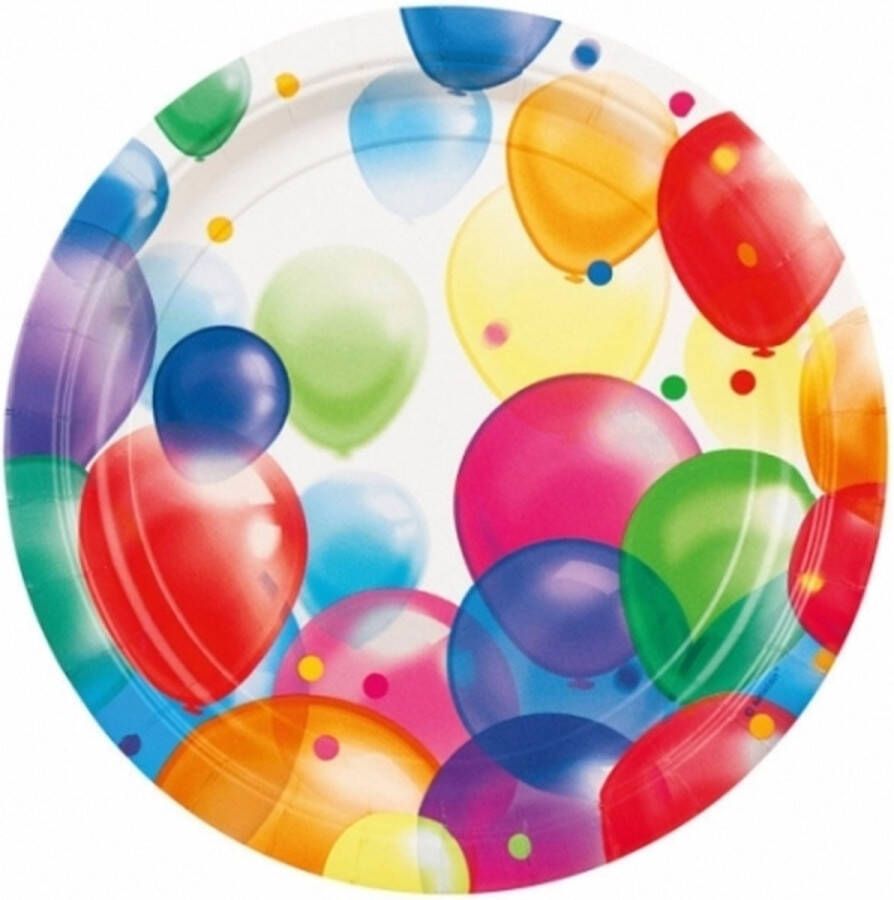 16x stuks feestbordjes met ballonnen opdruk karton 23 cm wegwerp party verjaardag bordjes