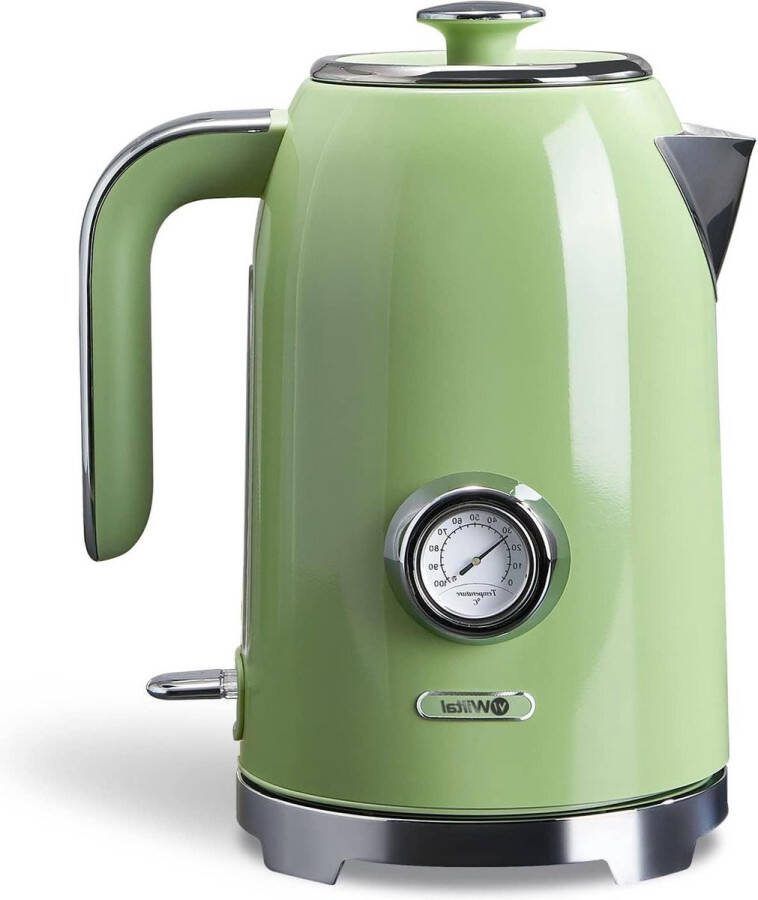 17 l 2200 W Waterkoker Retrostijl Roestvrij Staal Broodrooster Set Watertemperatuurweergave Retrodesign Externe Waterniveau-indicator Vintage Retrogroen