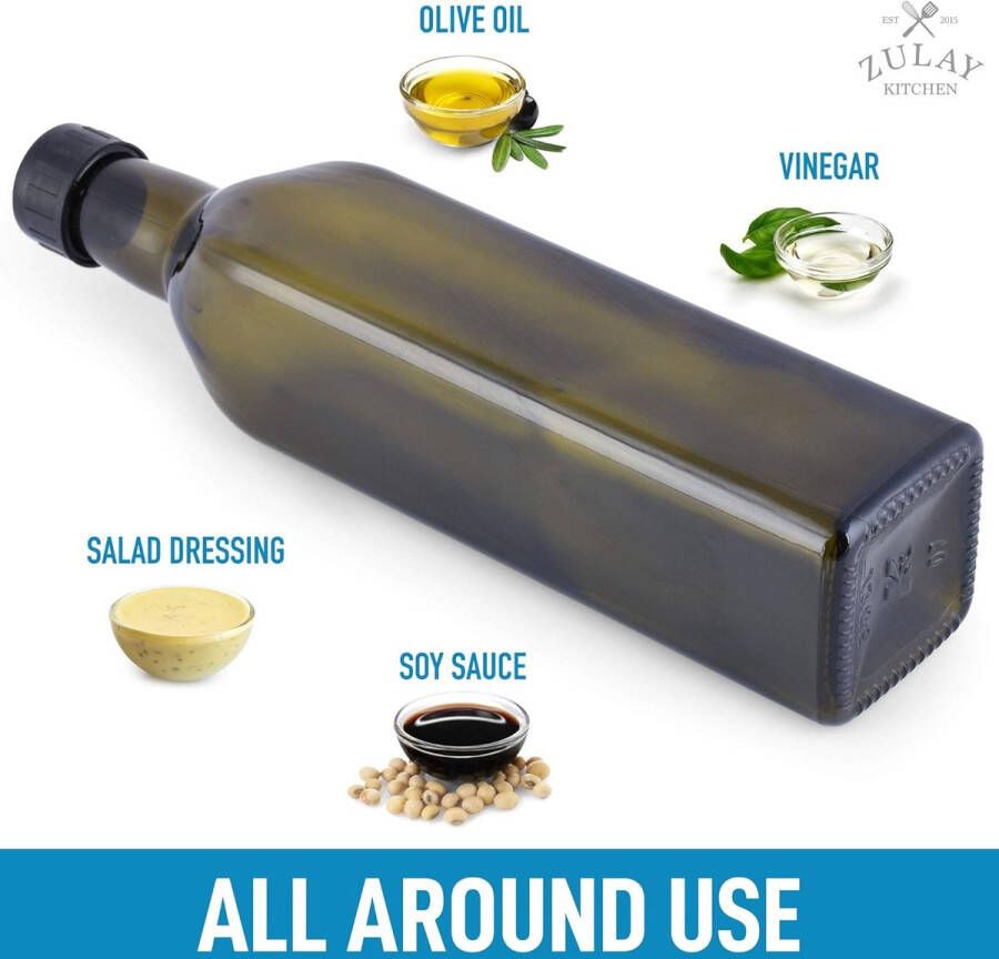 (17 oz) Olijfolie dispenser fles voor keuken glazen olijfolie fles met 2 tuiten 2 verwijderbare kurken 2 doppen en 1 trechter oliefles voor keuken en opslag van vloeistoffen (donkerbruine fles)