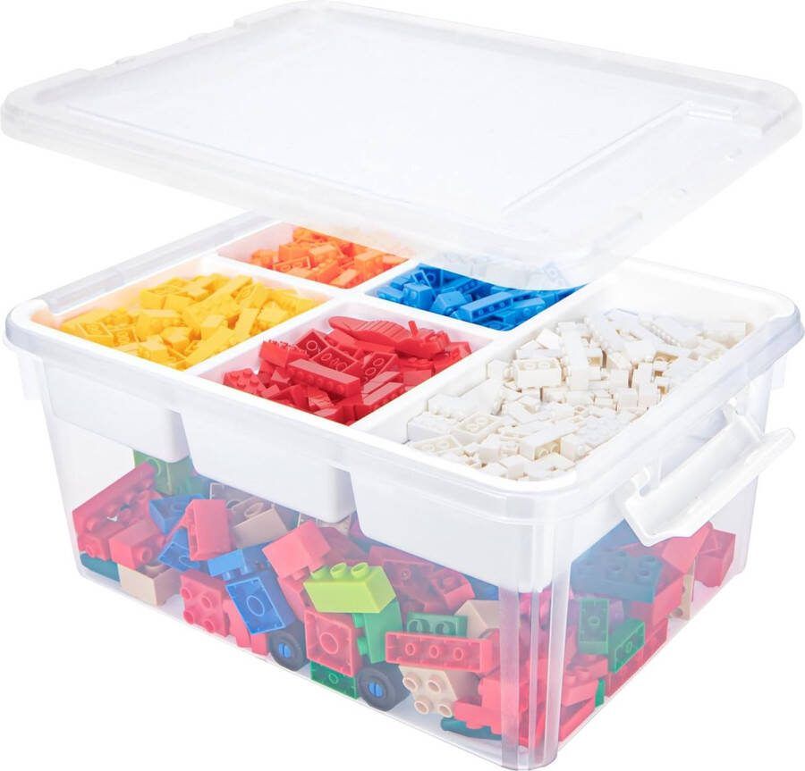 17 QT Multifunctionele opbergdoos met afneembaar dienblad Opbergdoos met vakken voor naaien kralen medicijnen gereedschap en Lego (wit)