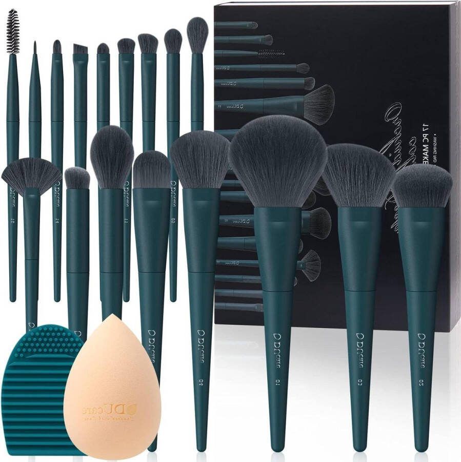 17 stuks make-upborstel set reinigingsmat en spons professionele gezichtspoeder oogschaduw kit