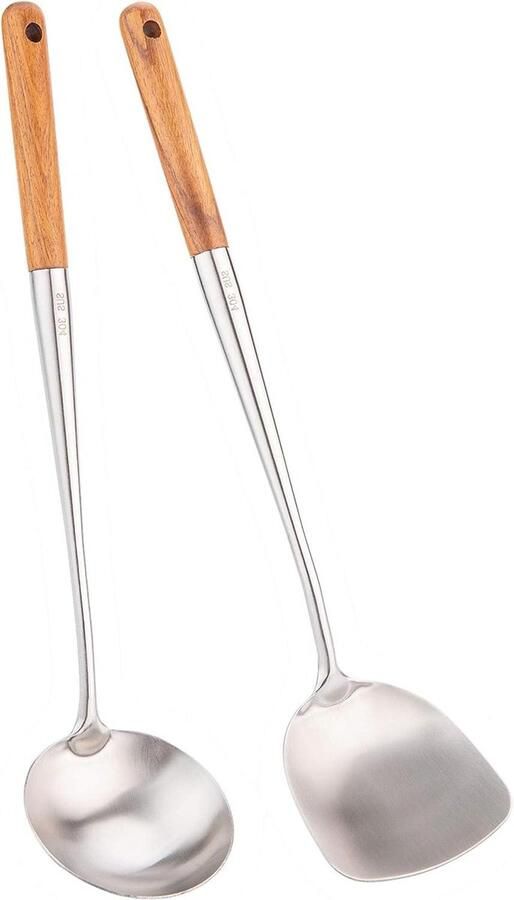 Wok spatel 17 en pollepel Tool Set RVS wok spatel met lang handvat