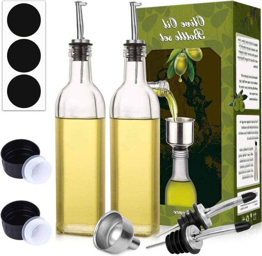 17oz glazen olijfoliedispenser flesset met trechter en etiketten heldere olie en azijn cruetfles olijfolie karaf voor keuken 500 ml