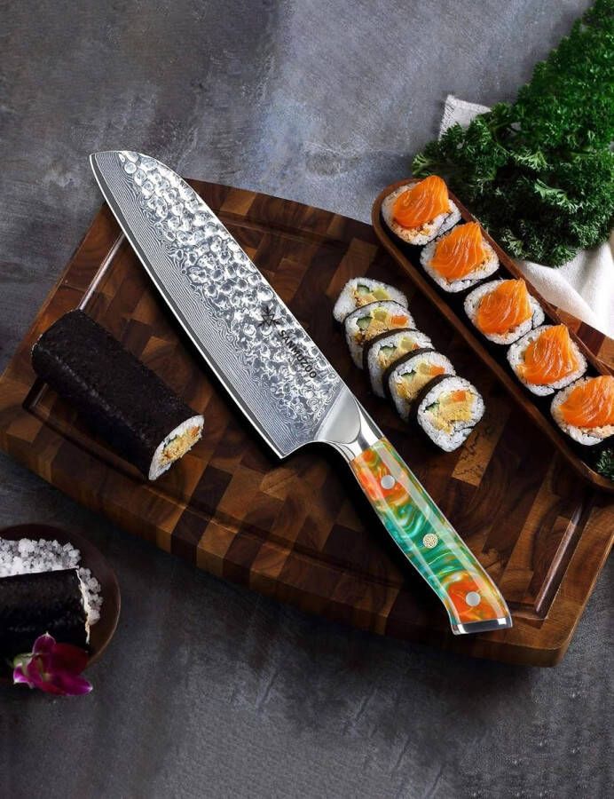 18 cm Santoku mes Damastmes scherp Damaststaal Mes Koksmes Professioneel Gesmeed Keukenmes met Hars Handvat Yao serie