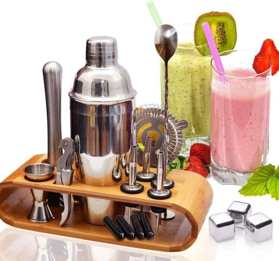 18-delige Cocktail Mix Set Voor Barman 750 ml Roestvrijstalen Cocktailshaker Set Met Houten Displaystandaard Keuken Barrière Set Cocktailbereiding