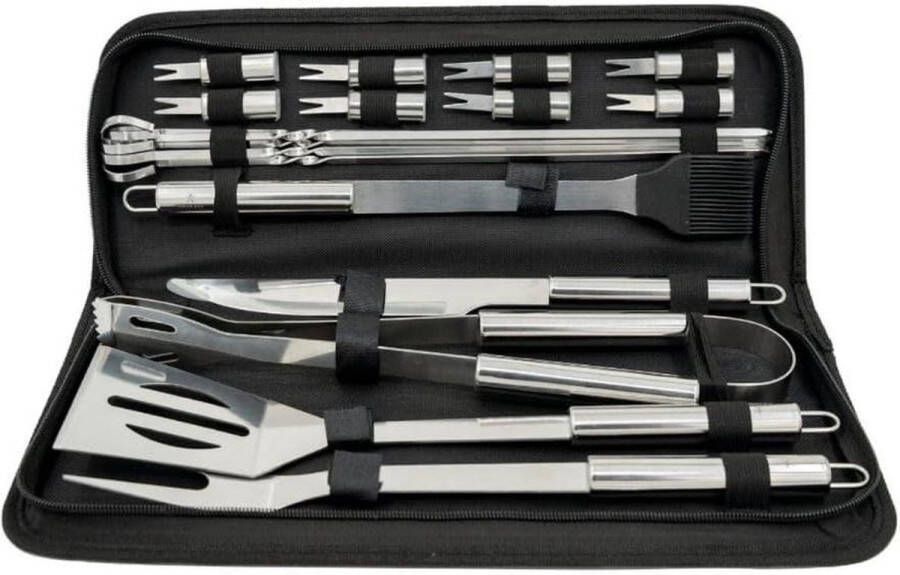 18-delige Roestvrij Staal BBQ Gereedschapset Inclusief Tas en Tang