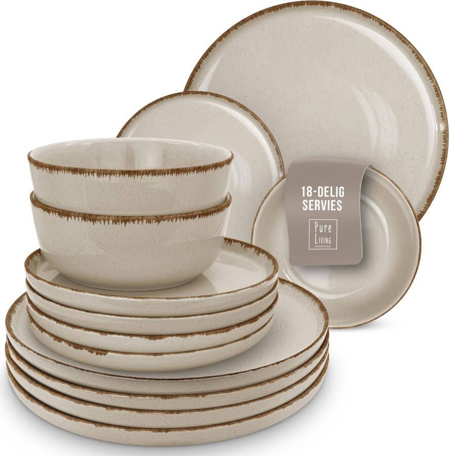 18-delige Rustieke Steengoed Serviesset voor 6 Personen Vaatwasserbestendig Borden en Schalen Set Essentieel Living Serviesgoed Pure Living in Beige met Gratis Verzending