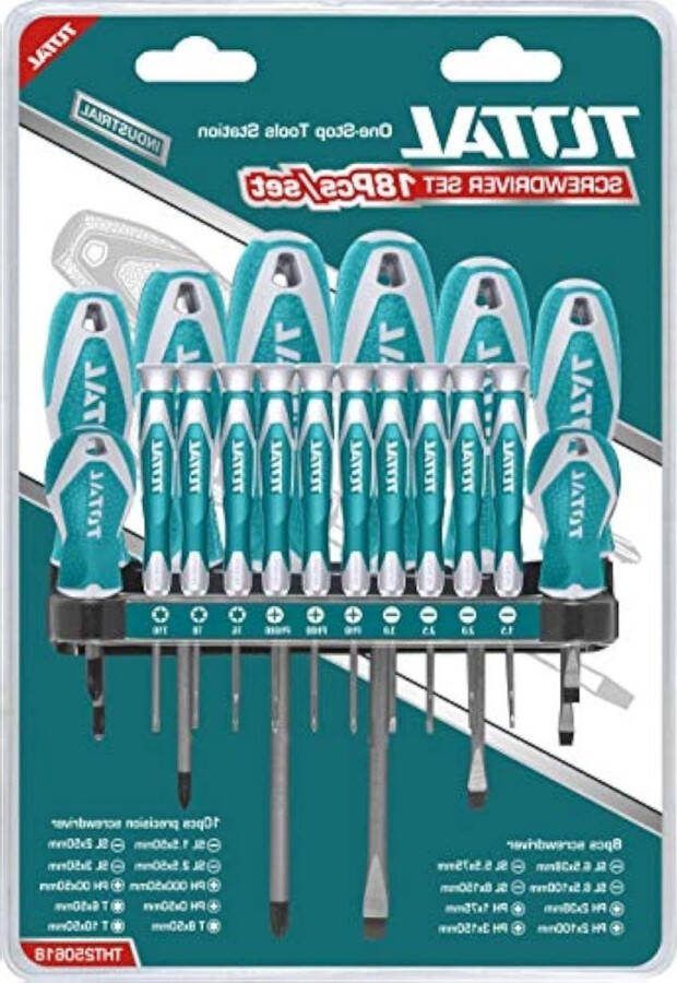 18-delige schroevendraaierset Vanadium chroom Magnetische punt Inclusief 4 sleufschroevendraaiers 4 kruiskopschroevendraaiers 10 precisieschroevendraaiers
