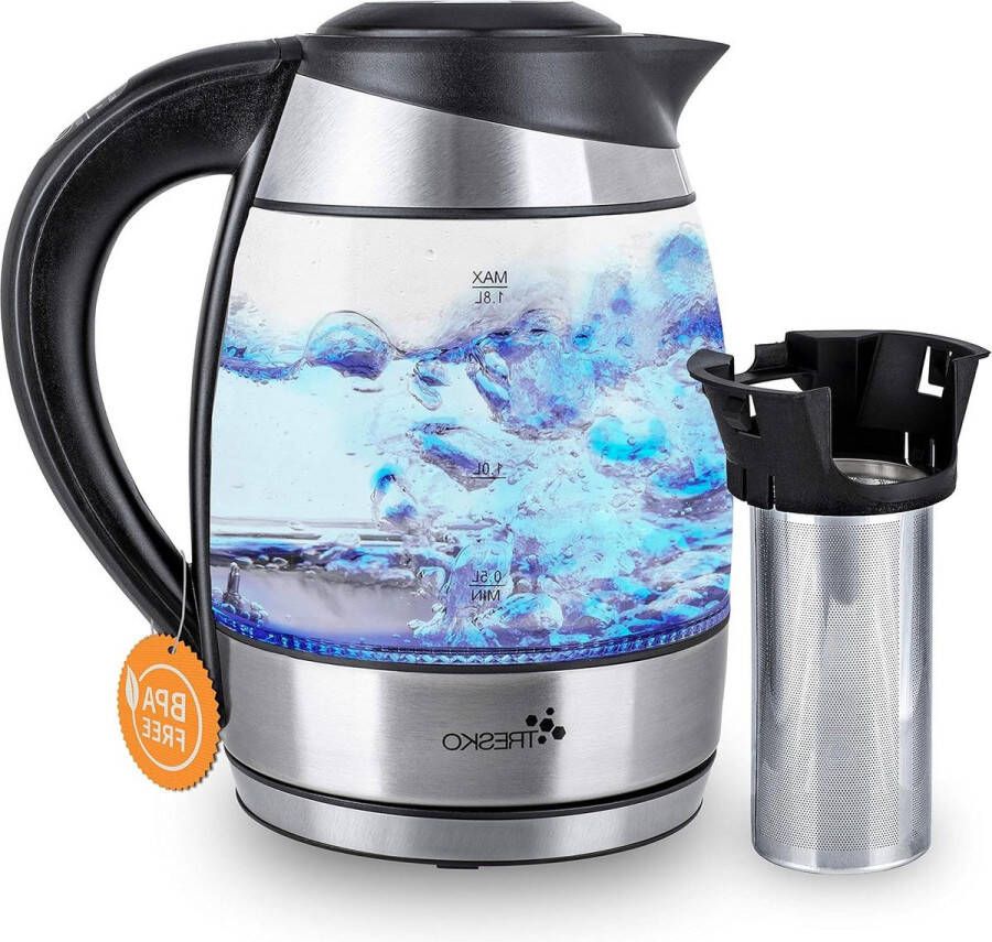 18 L roestvrij staal glazen waterkoker met theezeef en kalkfilter ledverlichting temperatuurinstelling warmhoudfunctie