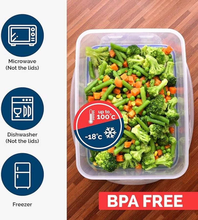 18 Stuks plastic Luchtdichte Voedselopslagcontainer (9 Containers 9 Deksels) Plastic voedselcontainers voor keuken pantry – Microgolfoven- en Diepvriesbestendig Lekvrij BPA-Vrij