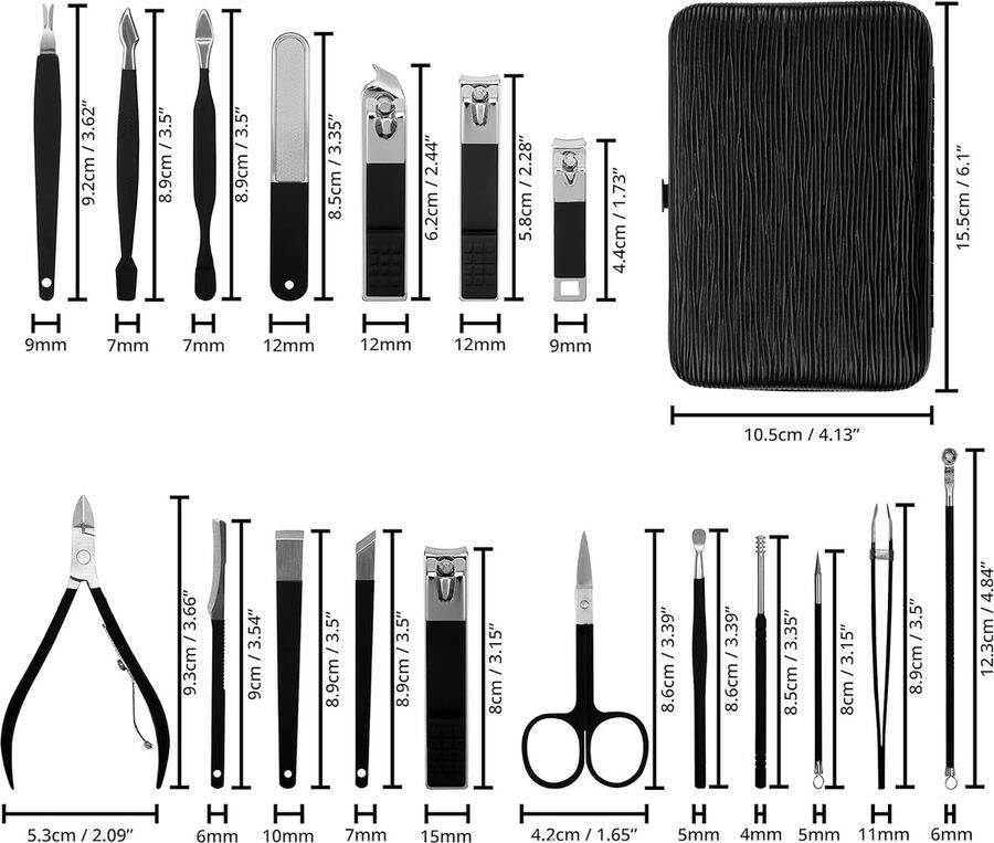 18 Stuks Professionele Nagelschaar Manicure Pedicure Set Roestvrijstalen Nagel Verzorging Gereedschappen met PVC Reishoes Verzorgingsset voor Dikke Vinger Teennagels Geschenkset