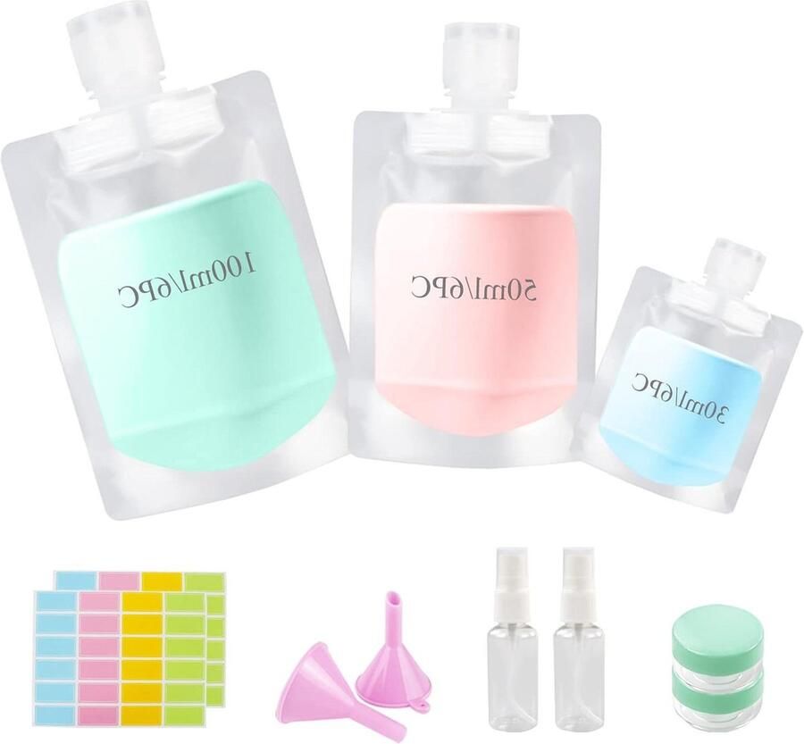 18 stuks reisflessen om te vullen lichte reisflessenset 30 ml 50 ml 100 ml voor toiletartikelen en reisgadgets navulbare lege knijpzakken shampoo douchegel crème reisflesjes handbagage