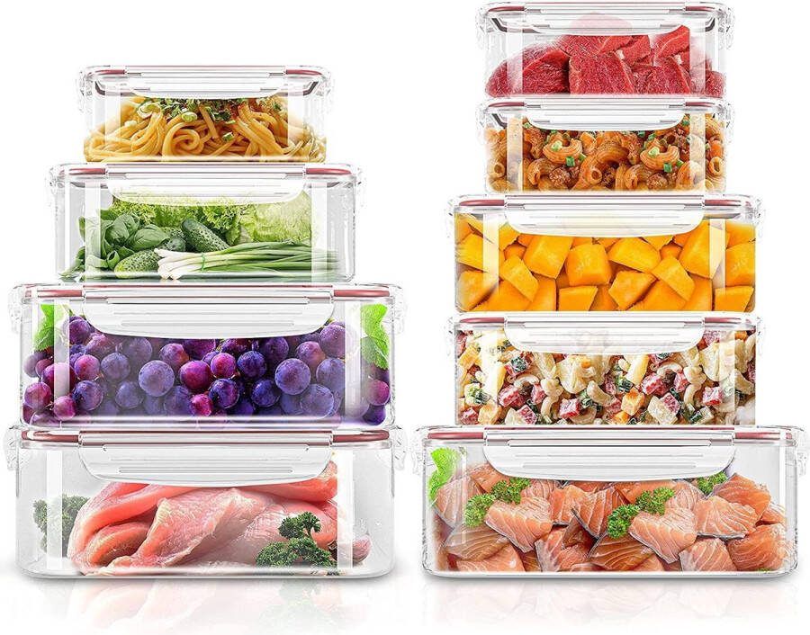 18 voorraaddozen met deksel (9 containers 9 deksels) voedselopslagcontainers voor keukenopslag BPA-vrije keukenorganizer (rood)